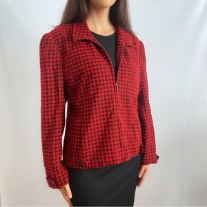 Vintage 80s red black houndstooth blazer jacket Modiano moto